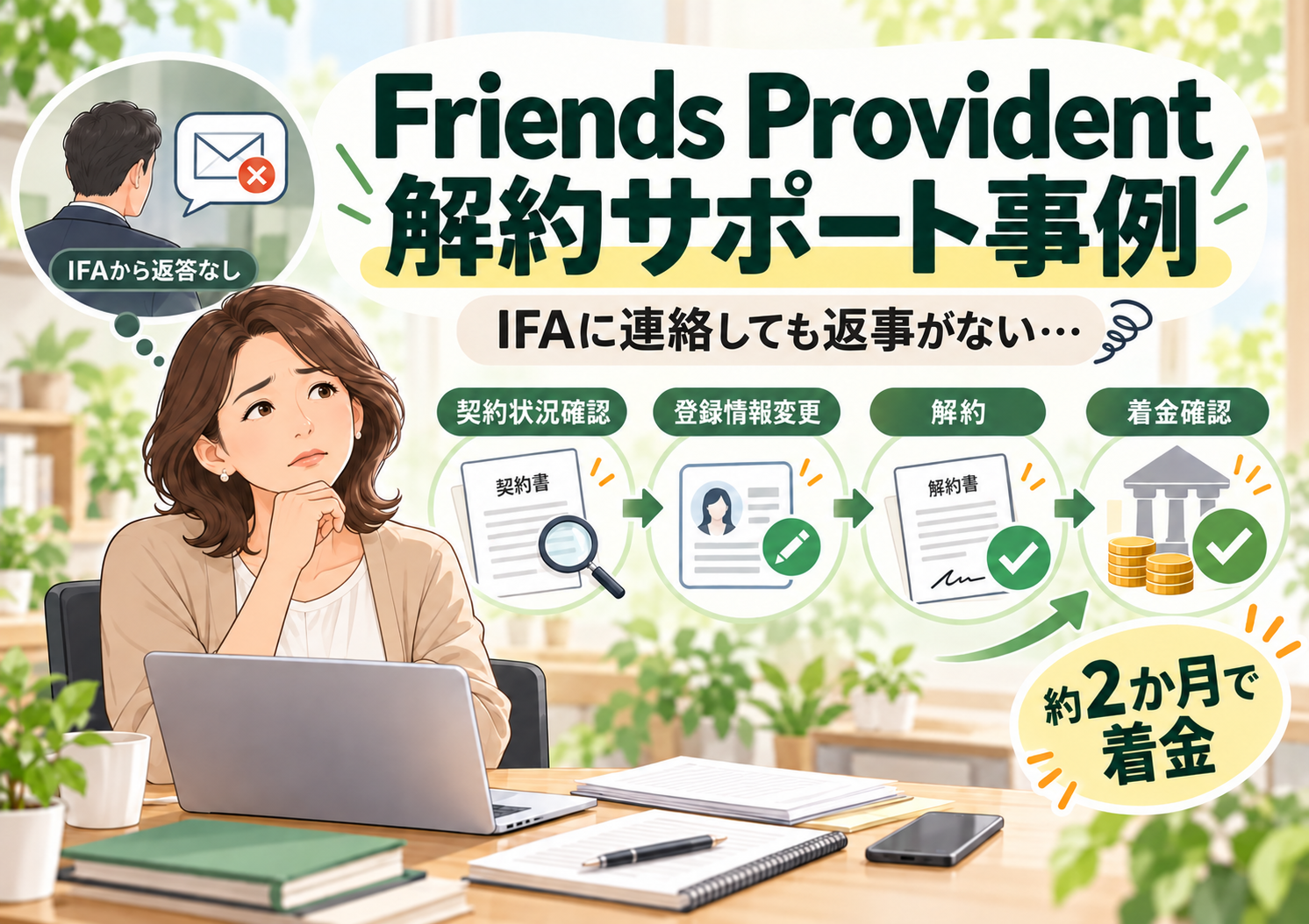 フレンズプロビデント(Friends Provident)の契約状況確認から登録情報変更・解約・着金までサポートした実例