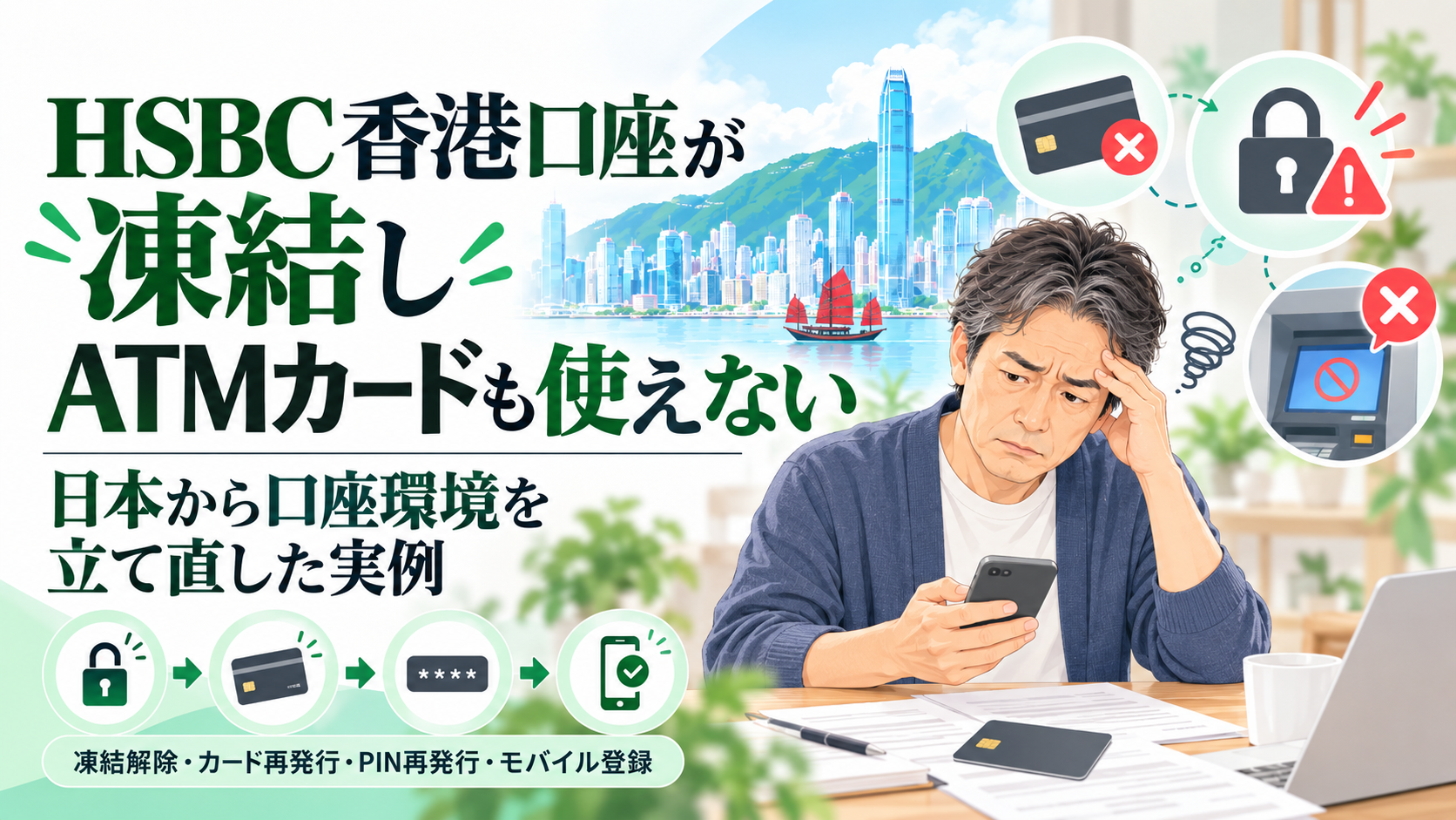 HSBC香港口座の凍結・ATMカード利用不可から口座環境を立て直したサポート事例