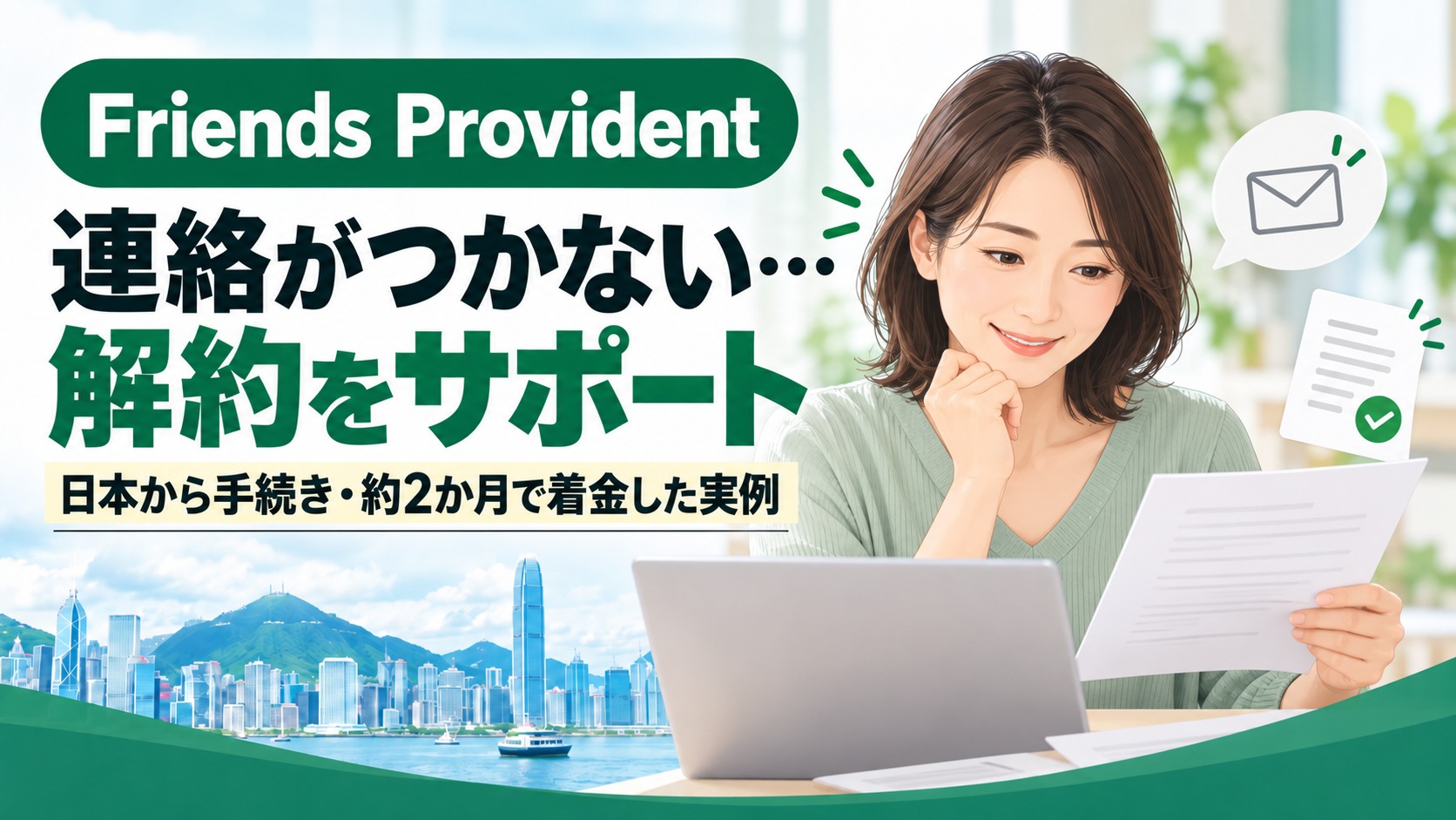 Friends Provident。連絡がつかない状況から日本で解約をサポートし、約2か月で着金した実例